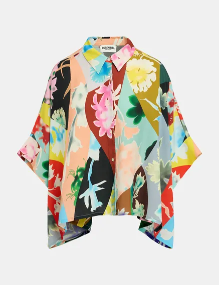 Multicolor floral-print oversized shirt