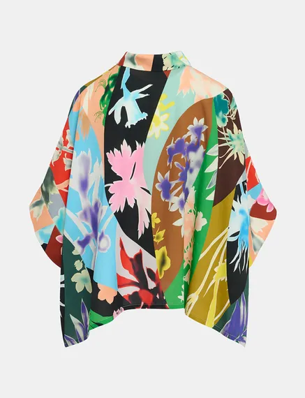 Multicolor floral-print oversized shirt