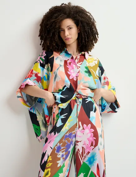 Multicolor floral-print oversized shirt