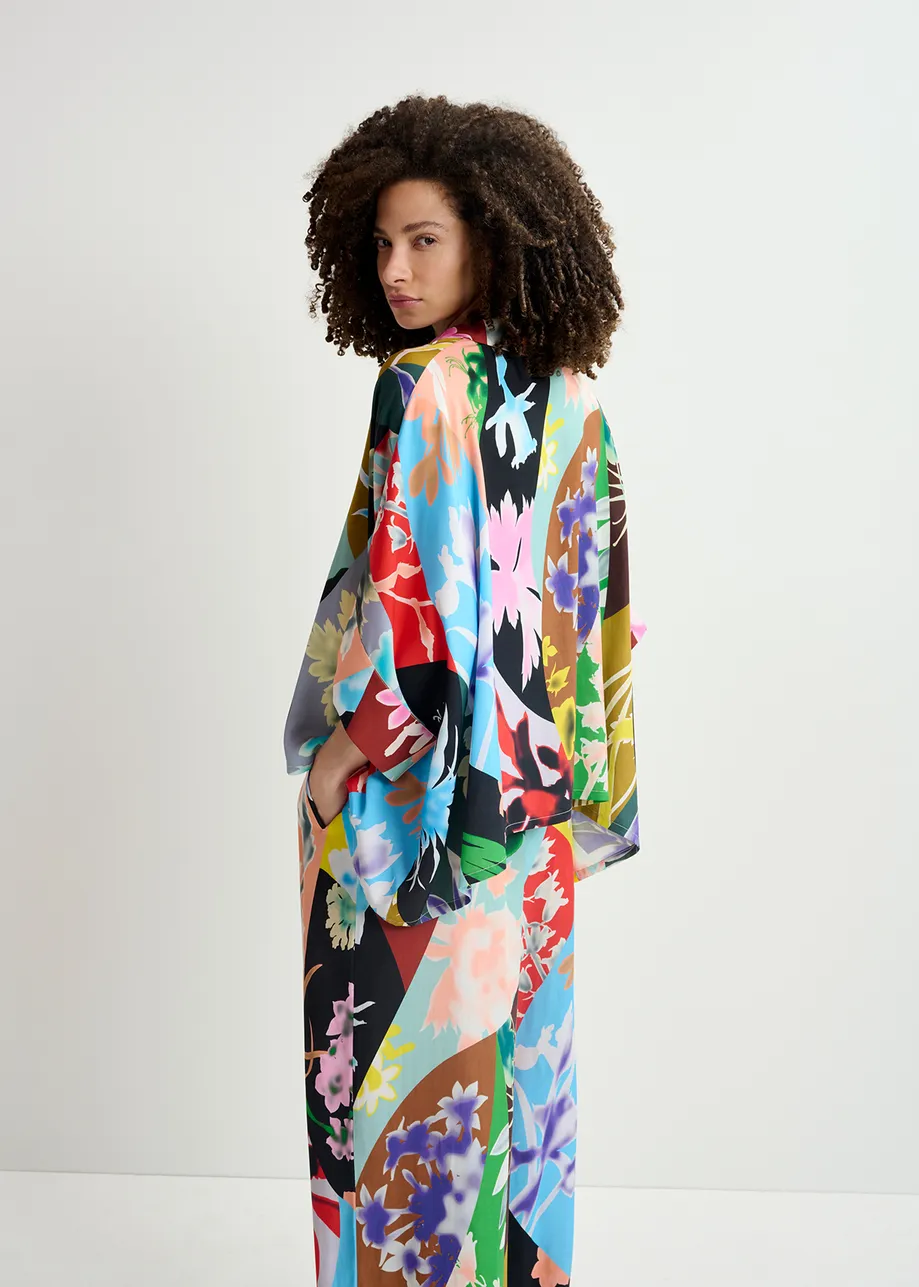 Multicolor floral-print oversized shirt