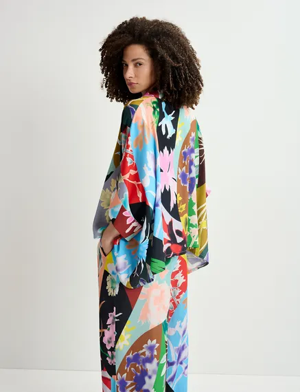 Multicolor floral-print oversized shirt