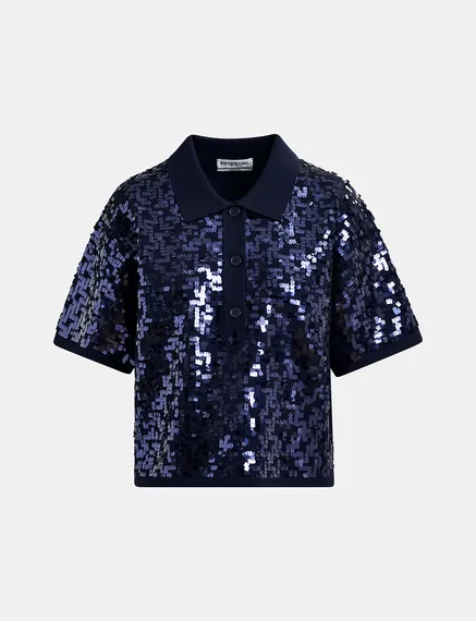 Polo blu navy decorata con paillettes