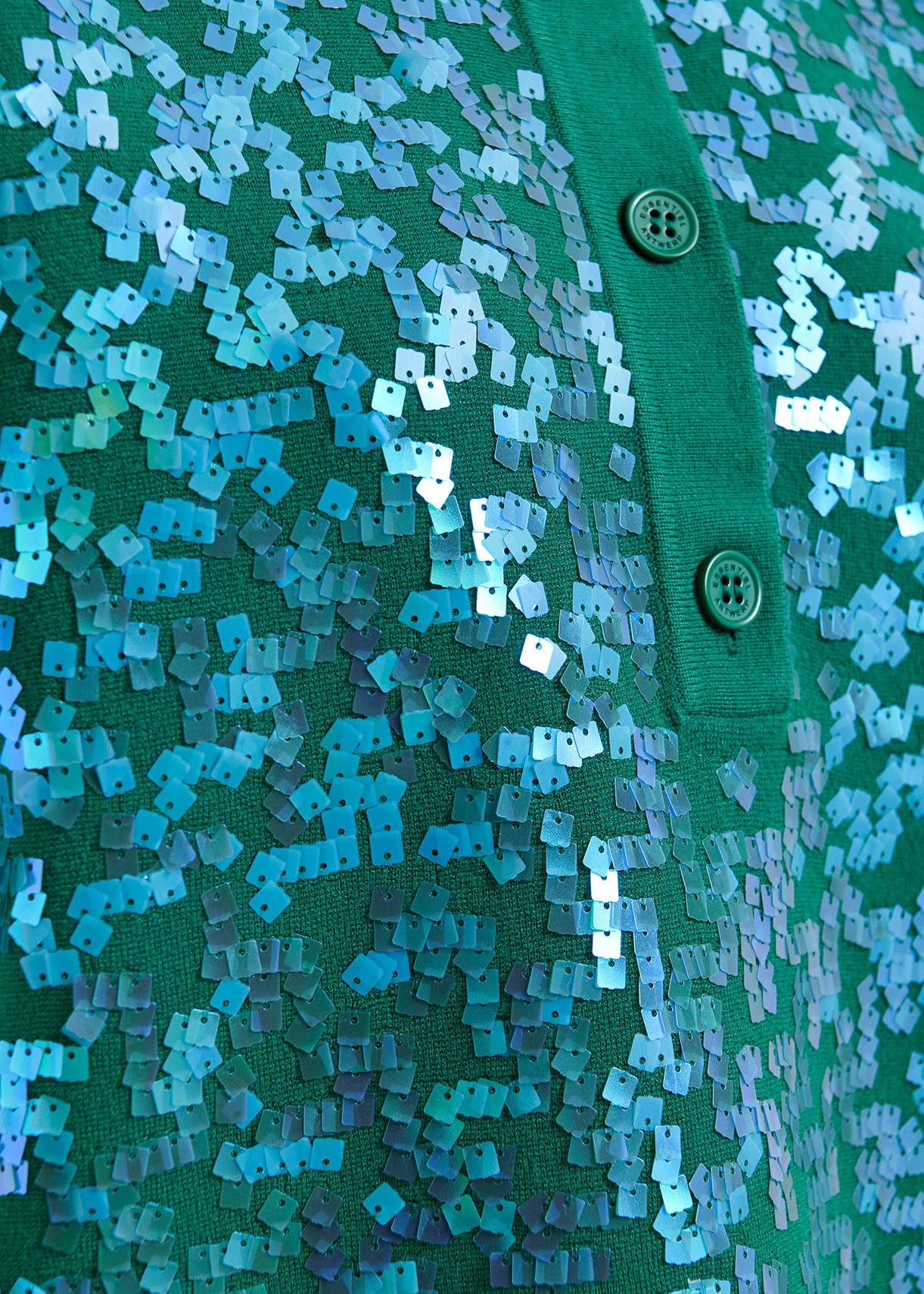 Dark green sequin-embellished polo top | Essentiel Antwerp United