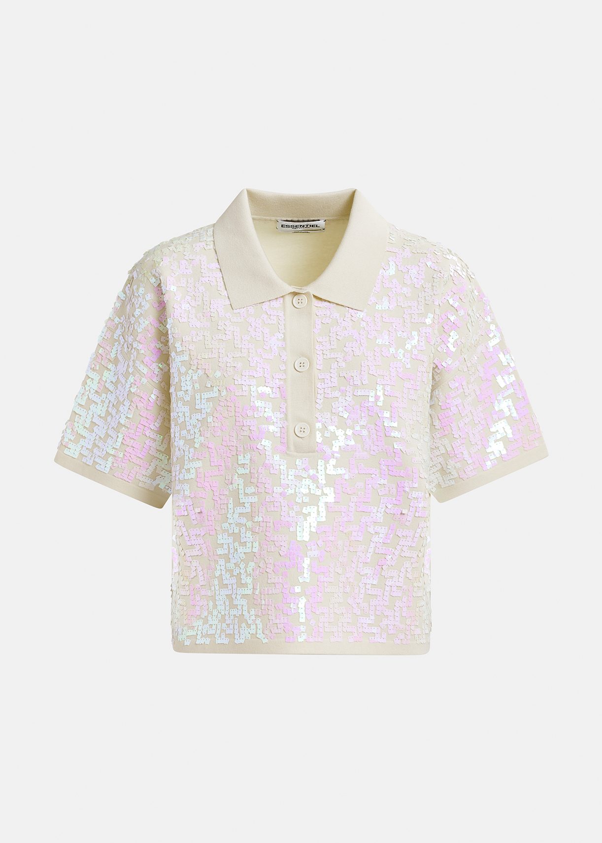 Ecru sequin-embellished polo top | Essentiel Antwerp United States