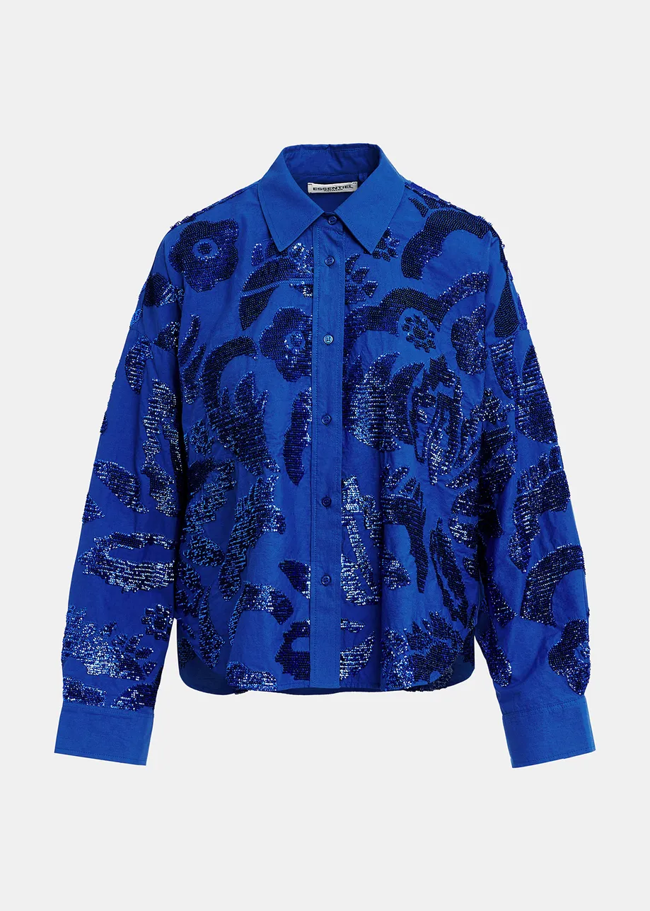 Dark blue sequin-embellished cotton shirt