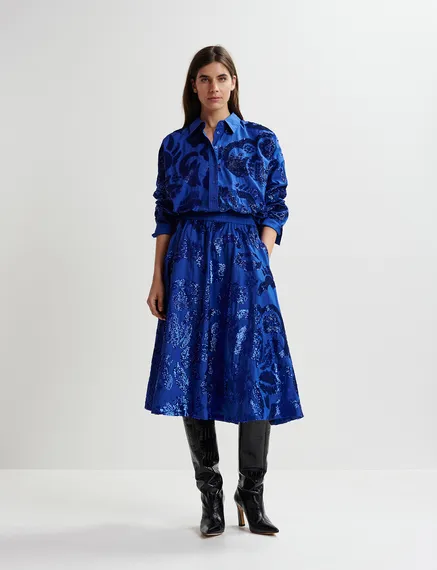 Chemise en coton bleu foncé à paillettes