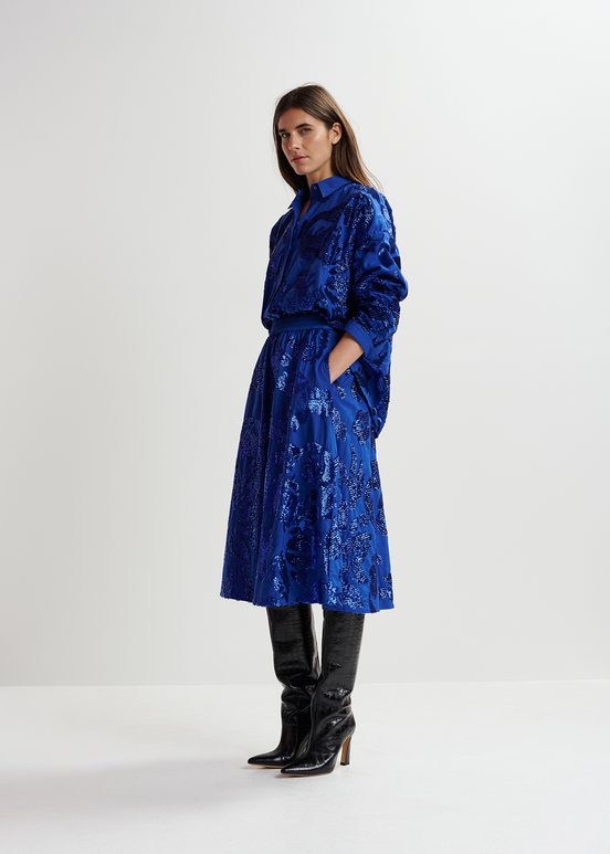 Dark blue sequin-embellished cotton shirt