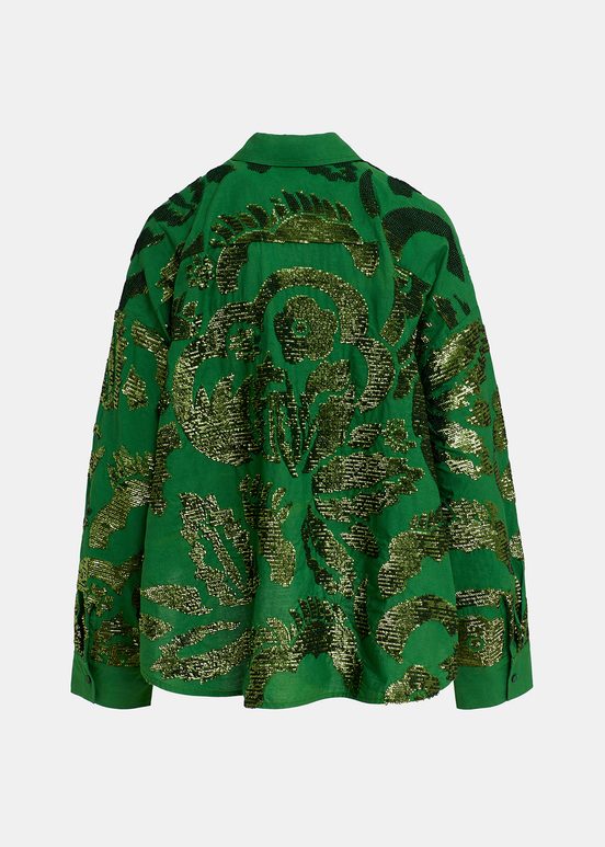 Camisa de algodón con lentejuelas, verde oscuro