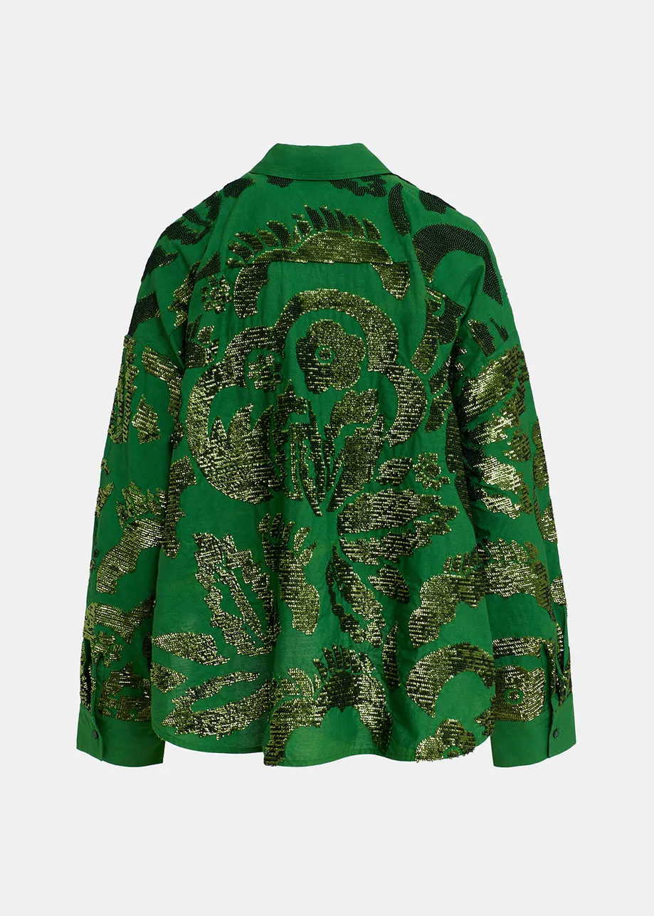 Chemise en coton vert foncé à paillettes