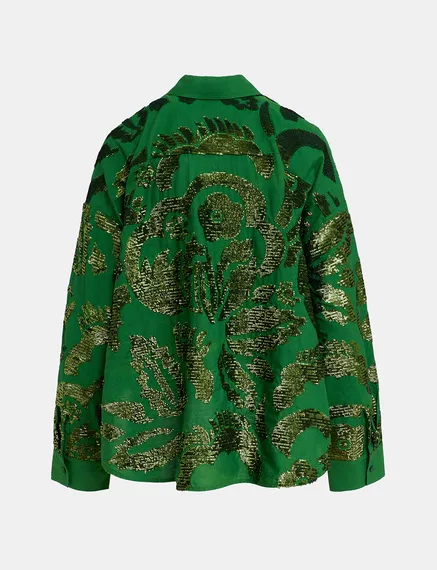 Camisa de algodón con lentejuelas, verde oscuro