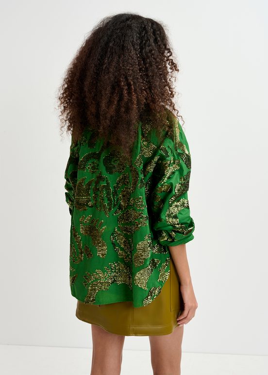 Dark green sequin-embellished cotton shirt