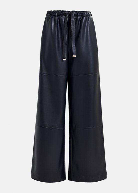 Pantaloni a gamba larga blu navy in ecopelle