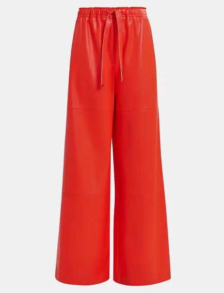 Red faux leather wide-leg pants