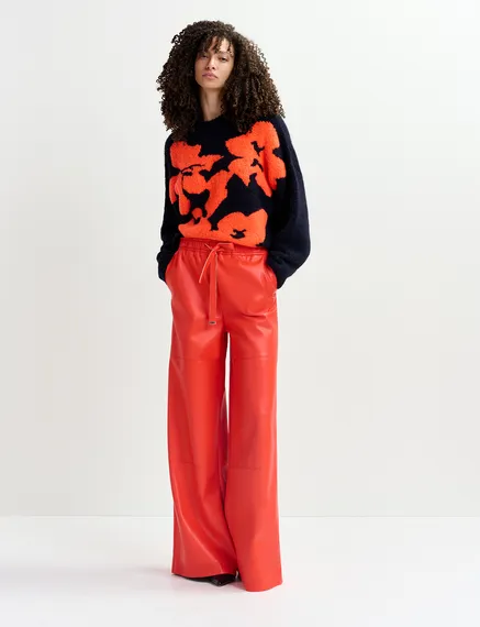 Red faux leather wide-leg pants