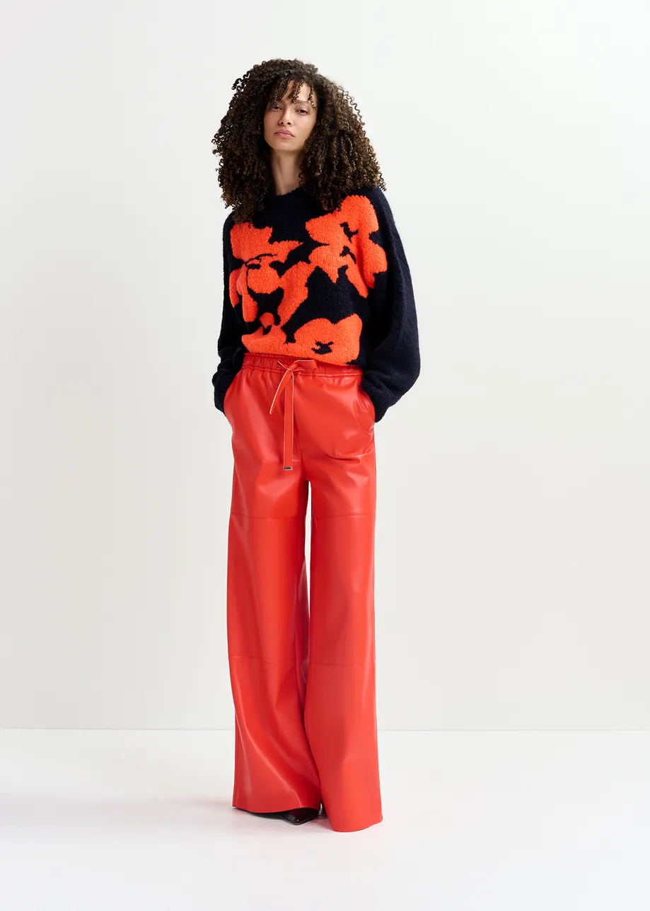 Red faux leather wide-leg pants