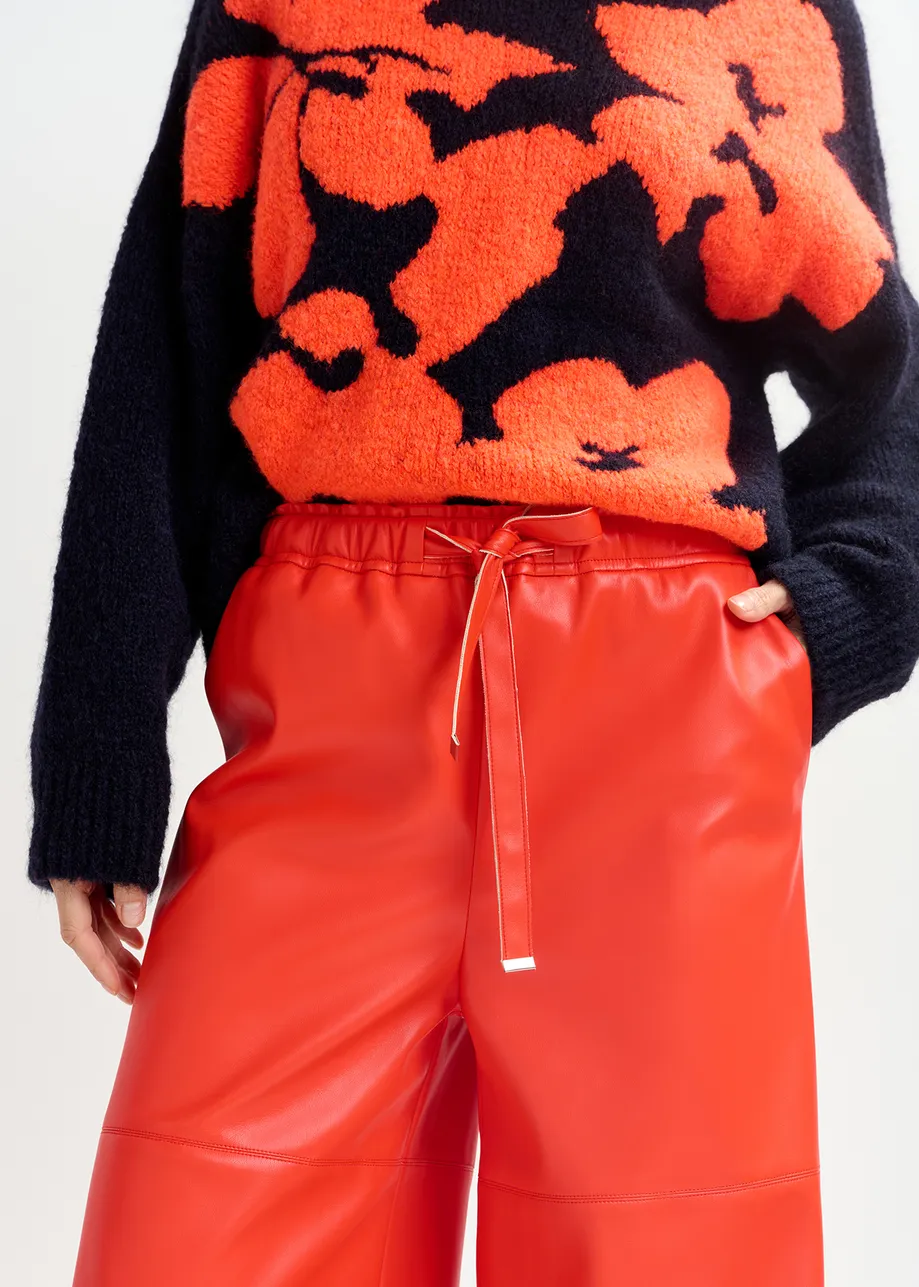 Red faux leather wide-leg pants