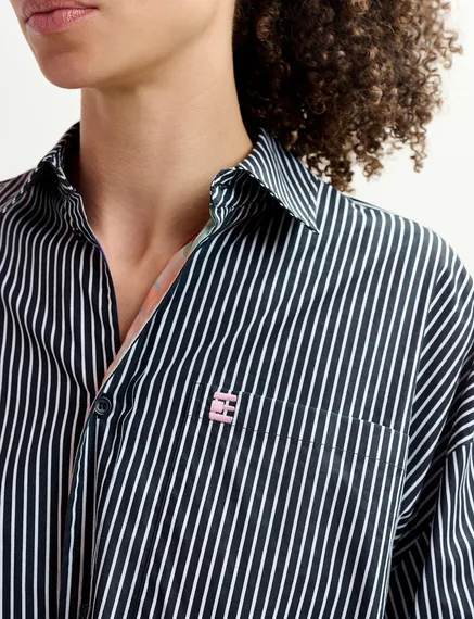 Reversible navy blue and white striped shirt