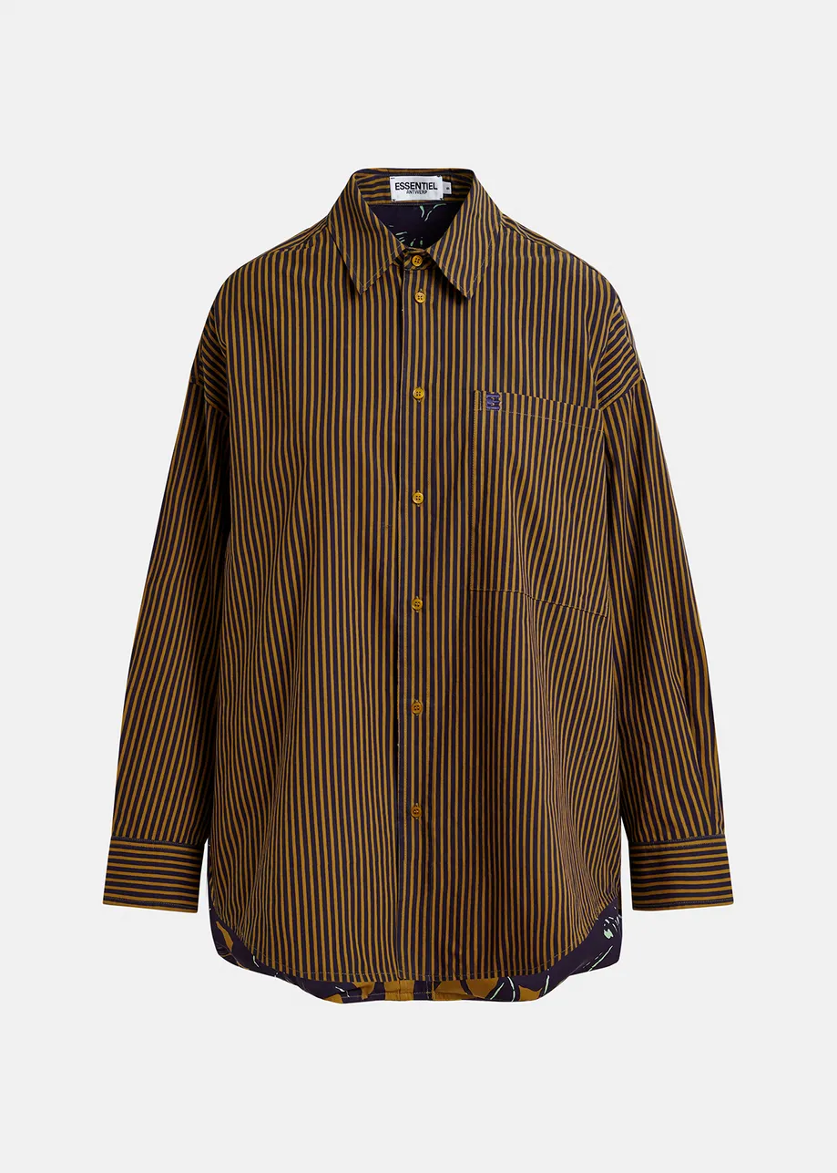 Reversible navy blue and brown striped shirt