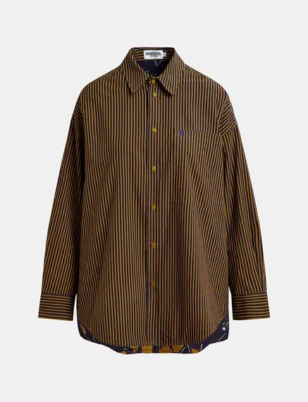 Reversible navy blue and brown striped shirt