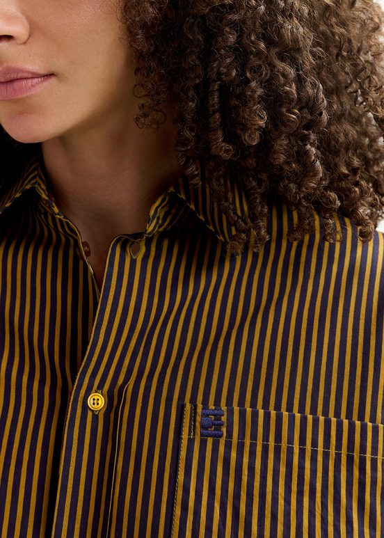 Reversible navy blue and brown striped shirt