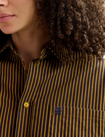 Reversible navy blue and brown striped shirt