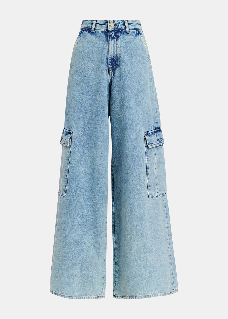 Jeans cargo blu a gamba larga