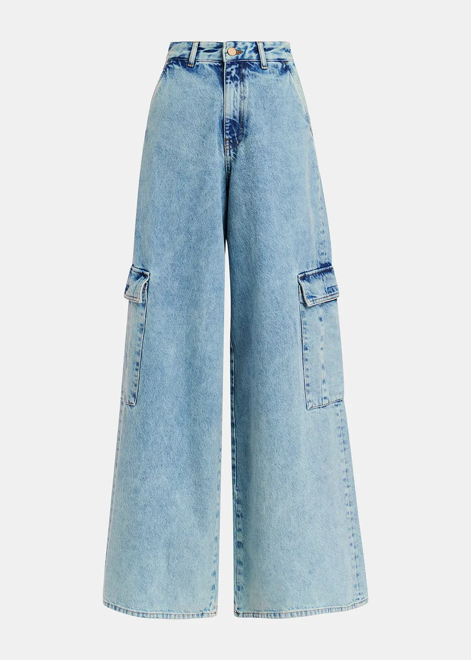 Blue wide-leg cargo jeans