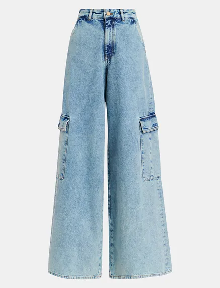 Blaue Cargo Jeans mit weitem Bein