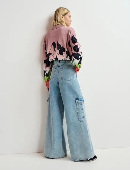 Blue wide-leg cargo jeans