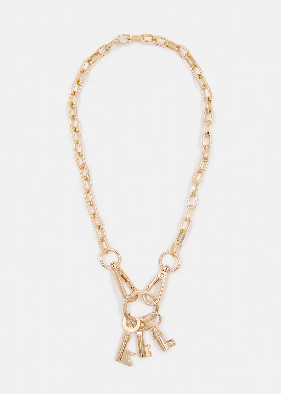 Gold-tone chain necklace with key pendants