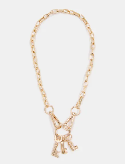 Gold-tone chain necklace with key pendants