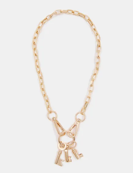 Collier chaîne doré avec pendentifs clés