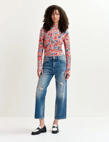 Blauwe distressed boyfriend jeans