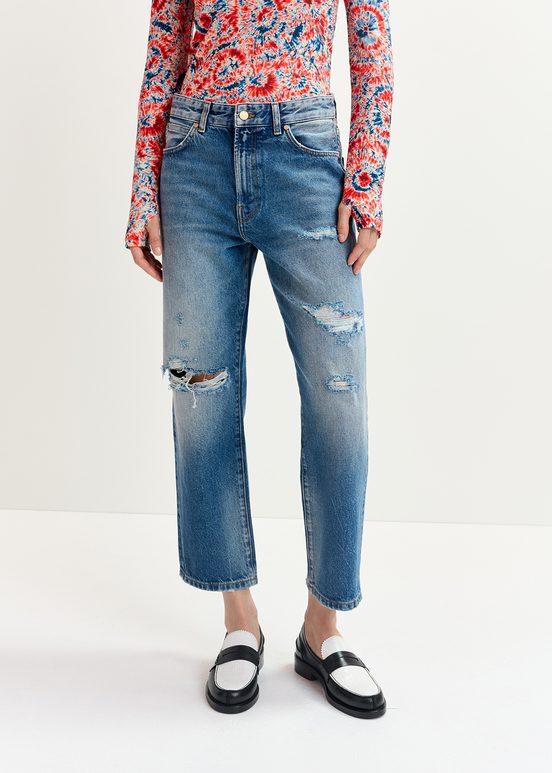 Blauwe distressed boyfriend jeans