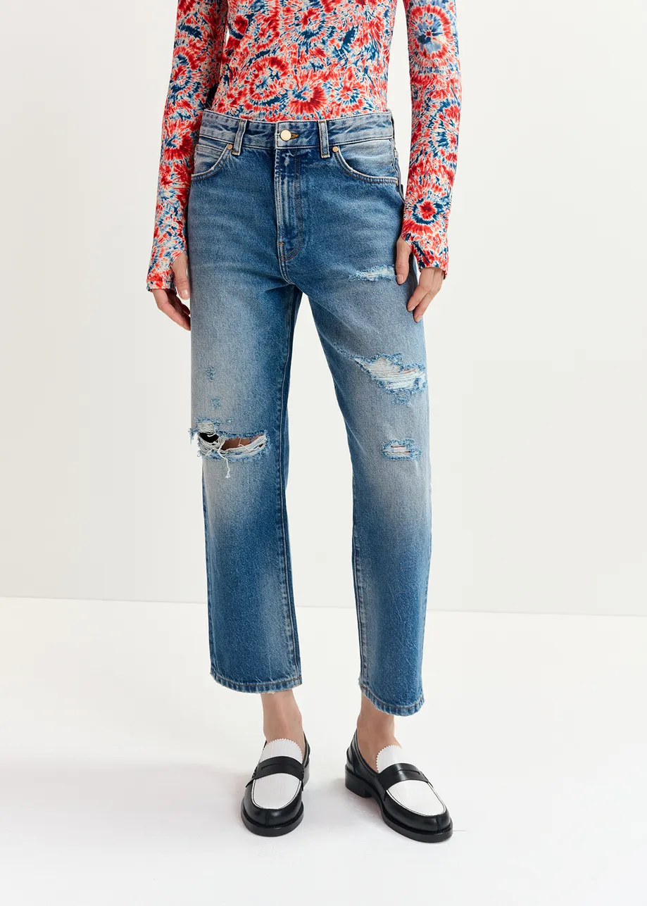 Blauwe distressed boyfriend jeans