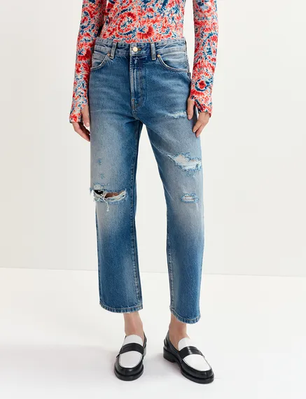 Blauwe distressed boyfriend jeans