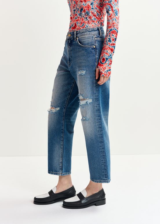 Blue distressed boyfriend jeans