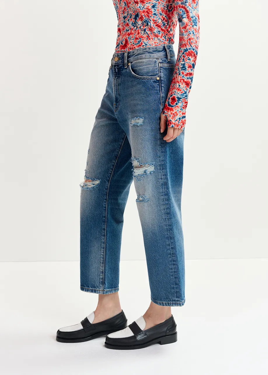 Blaue Boyfriend Jeans im Distressed Look