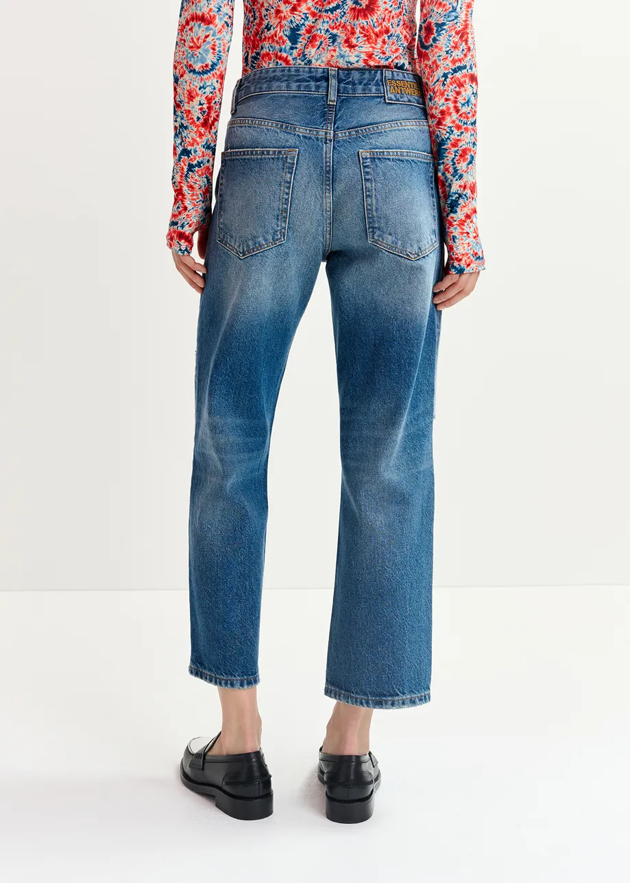 Blaue Boyfriend Jeans im Distressed Look