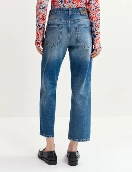 Blaue Boyfriend Jeans im Distressed Look