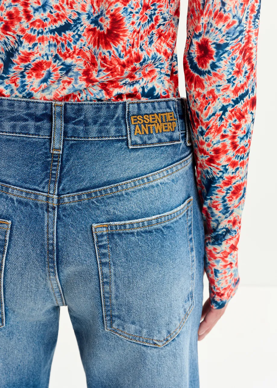 Jeans boyfriend blu con effetto usurato