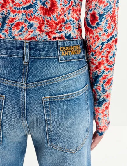 Jeans boyfriend blu con effetto usurato