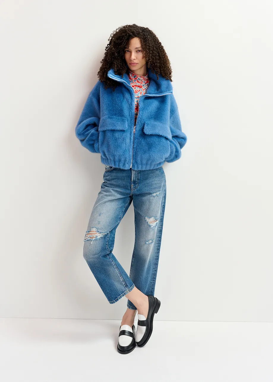 Jeans boyfriend blu con effetto usurato