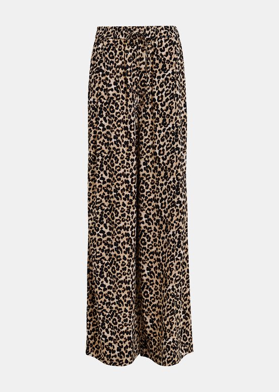 Brown wide-leg pants with leopard print