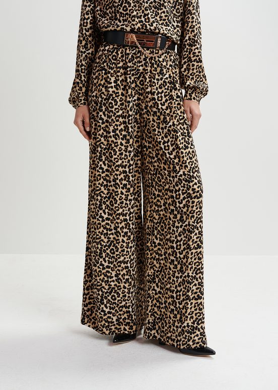 Brown wide-leg pants with leopard print