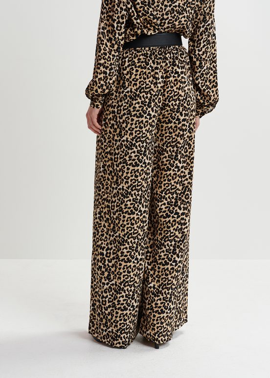 Brown wide-leg pants with leopard print