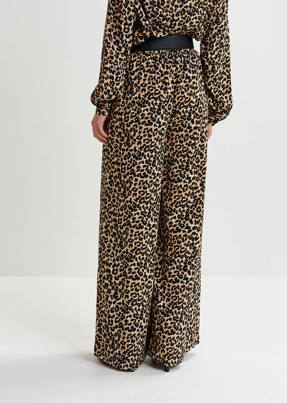 Brown wide-leg pants with leopard print