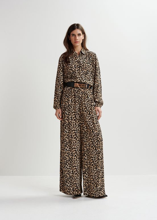 Brown wide-leg pants with leopard print