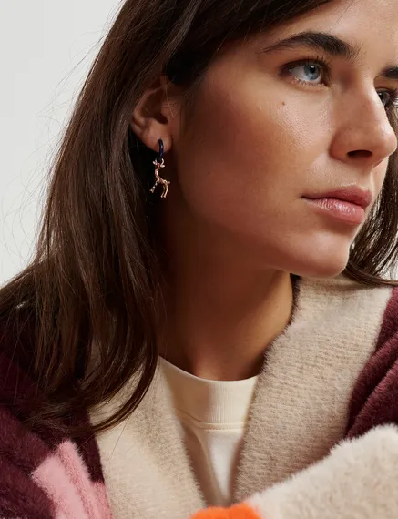 Black hoop earrings with deer and ballerina pendants