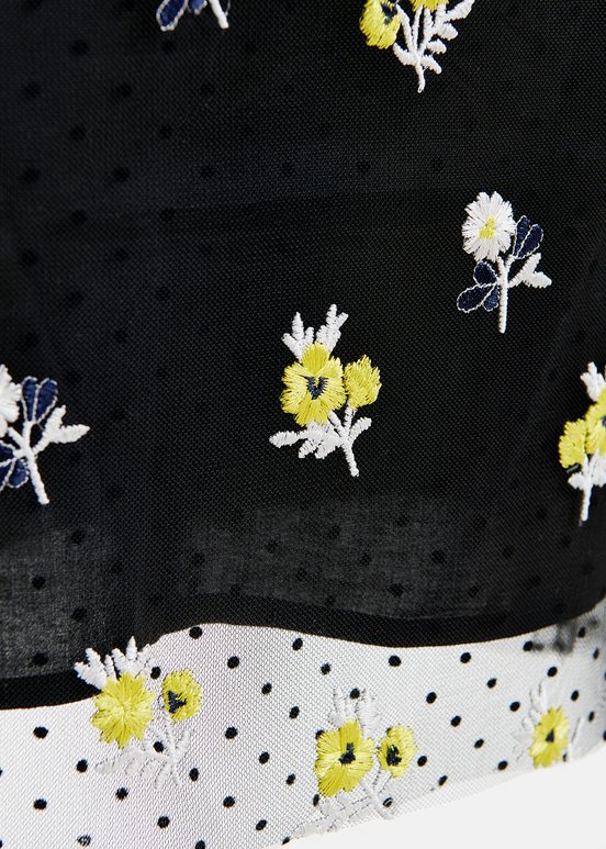 Jupe midi noire en tulle à fleurs brodées